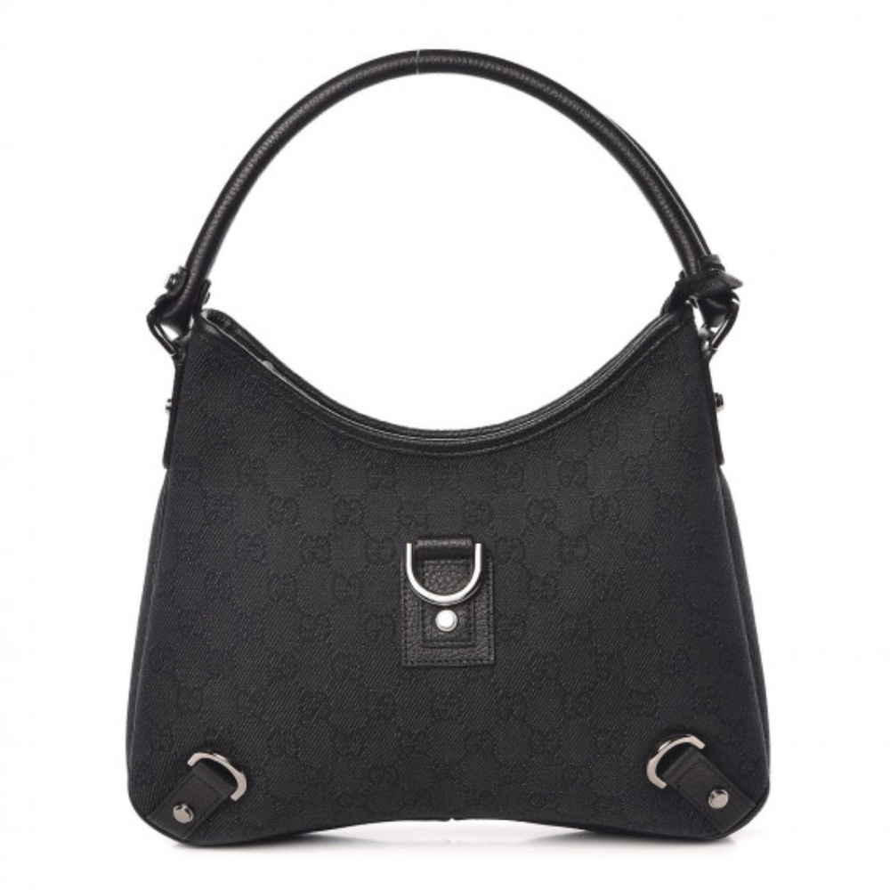 GUCCI Denim Monogram Abbey D Ring Hobo Black